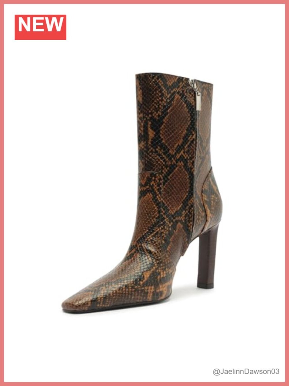 Snake Embossed Leather Ankle Boots High Heel Square Toe Zip